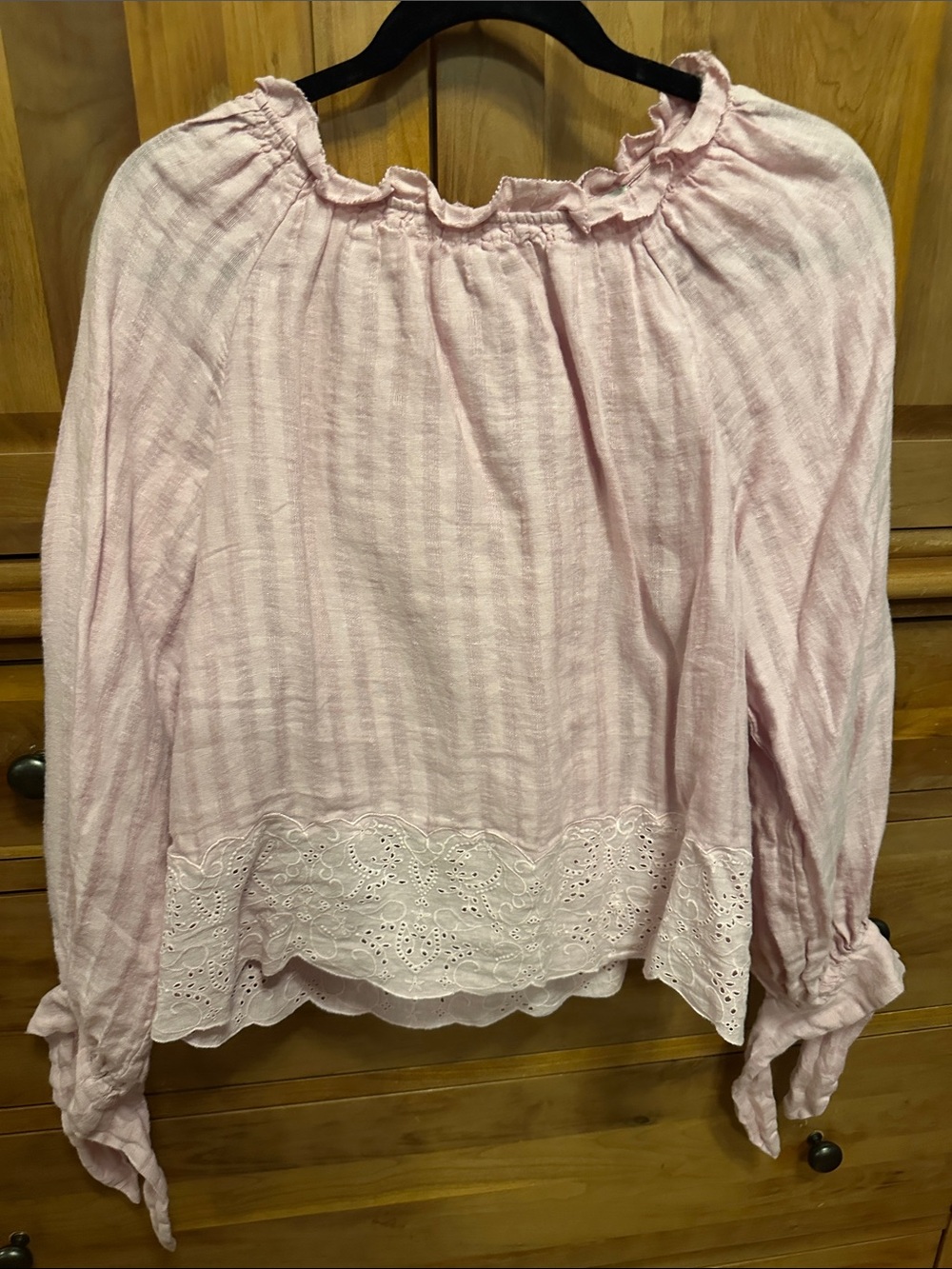 Joie Soft Pink Linen Ruffle Neck Blouse